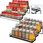 Spice Rack Organizer for Cabinet, 4 Tier Seasoning Organizer, Expandable Shelf,Step Storage Holder, Kitchen Cabinet Countertop,with Protection Railing, Metal (Black,2 PC)